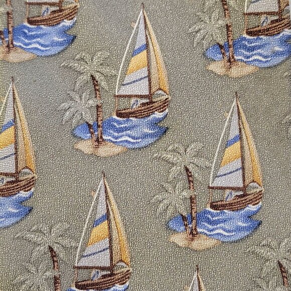 Tango Mens Coastal Silk Tie Sailboat Palm Tree Nautical Neutral Beach Long - Picture 2 of 8